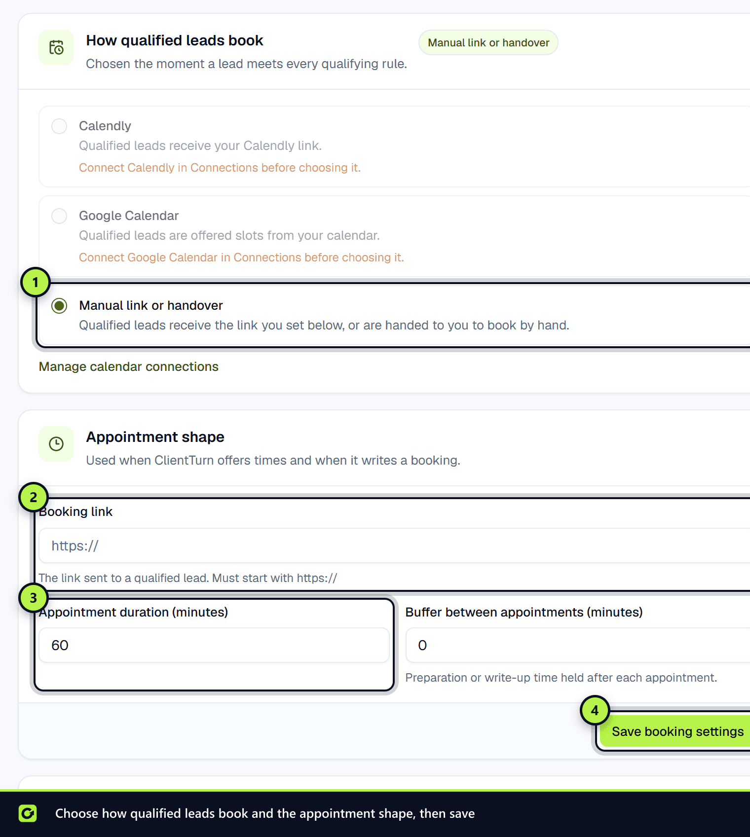 How qualified leads book and Appointment shape with Save booking settings